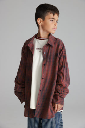 חולצת קניה מכופתרת בורדו/נייבי