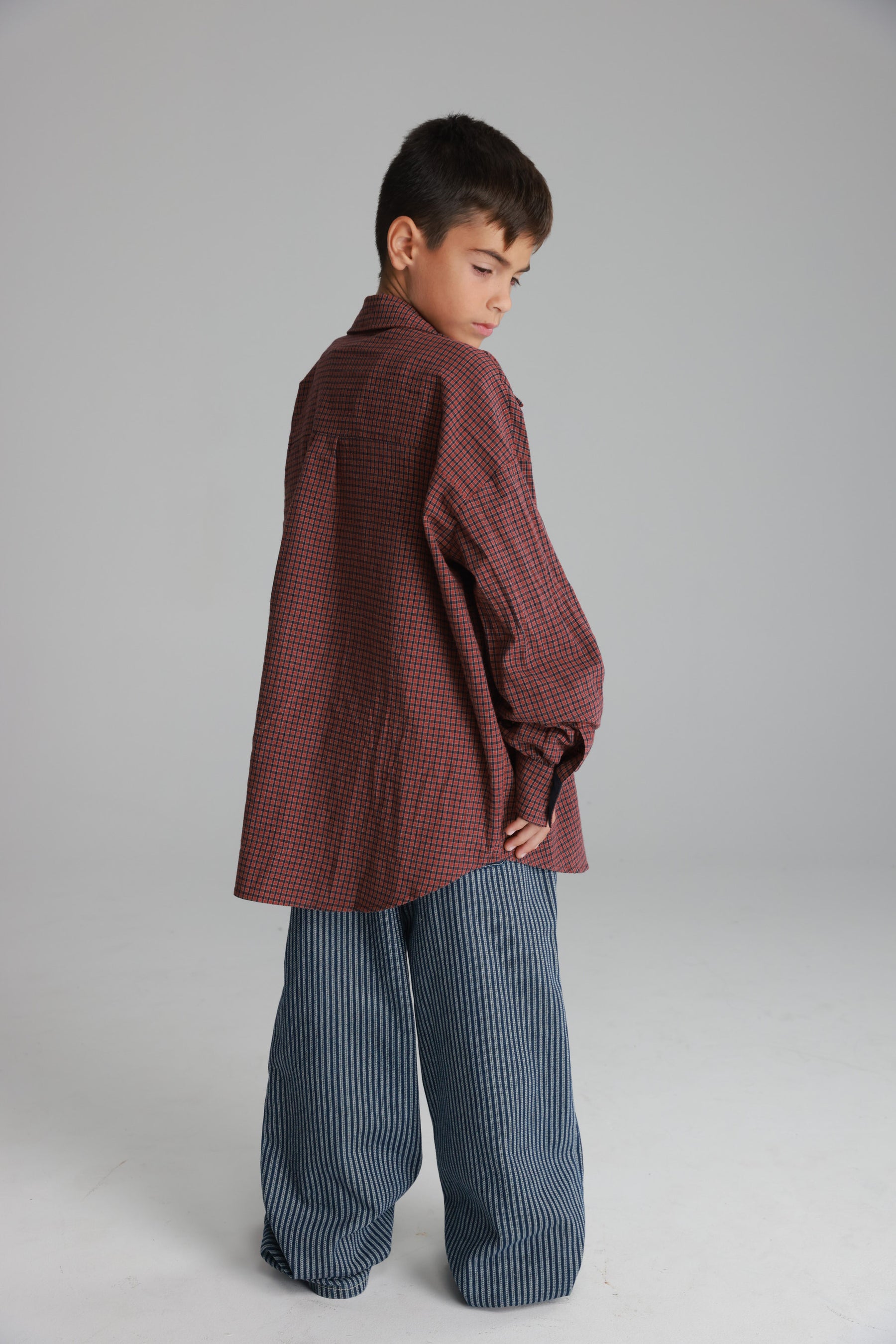 חולצת קניה מכופתרת בורדו/נייבי