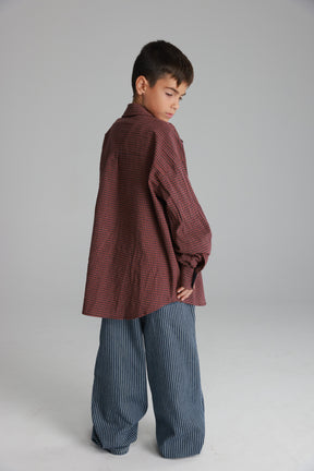 חולצת קניה מכופתרת בורדו/נייבי