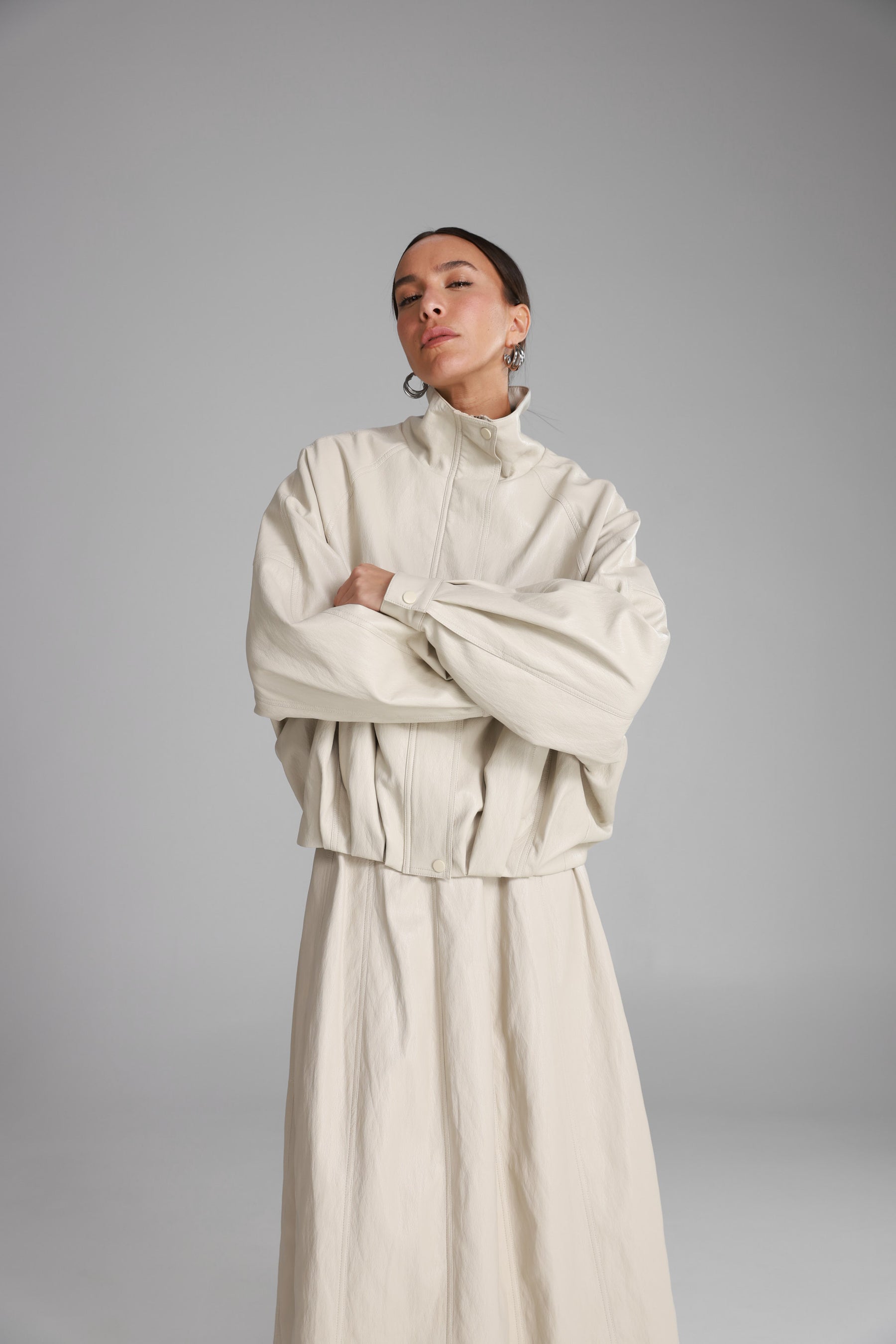 מעיל ג'וליה דמוי עור שמנת