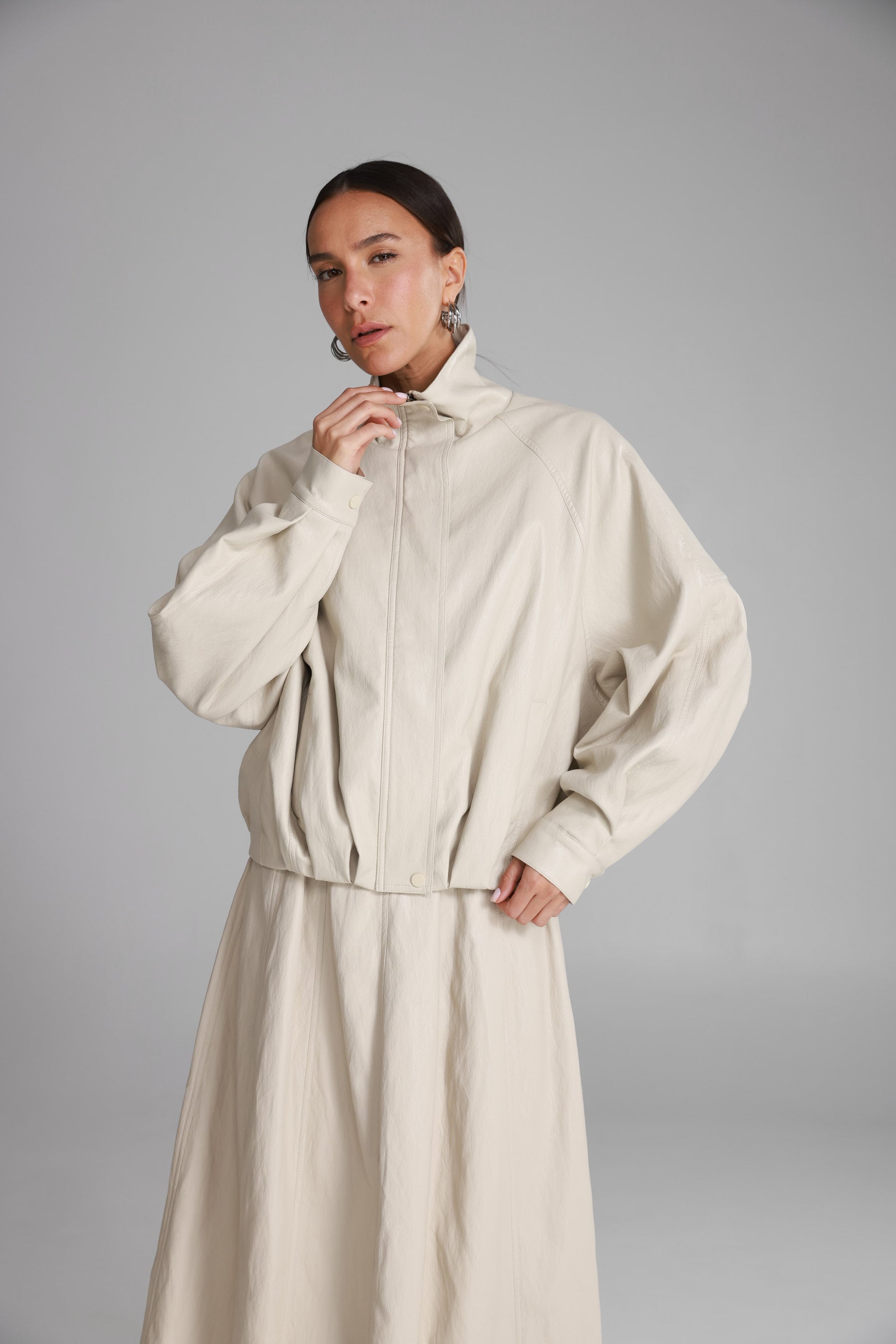 מעיל ג'וליה דמוי עור שמנת