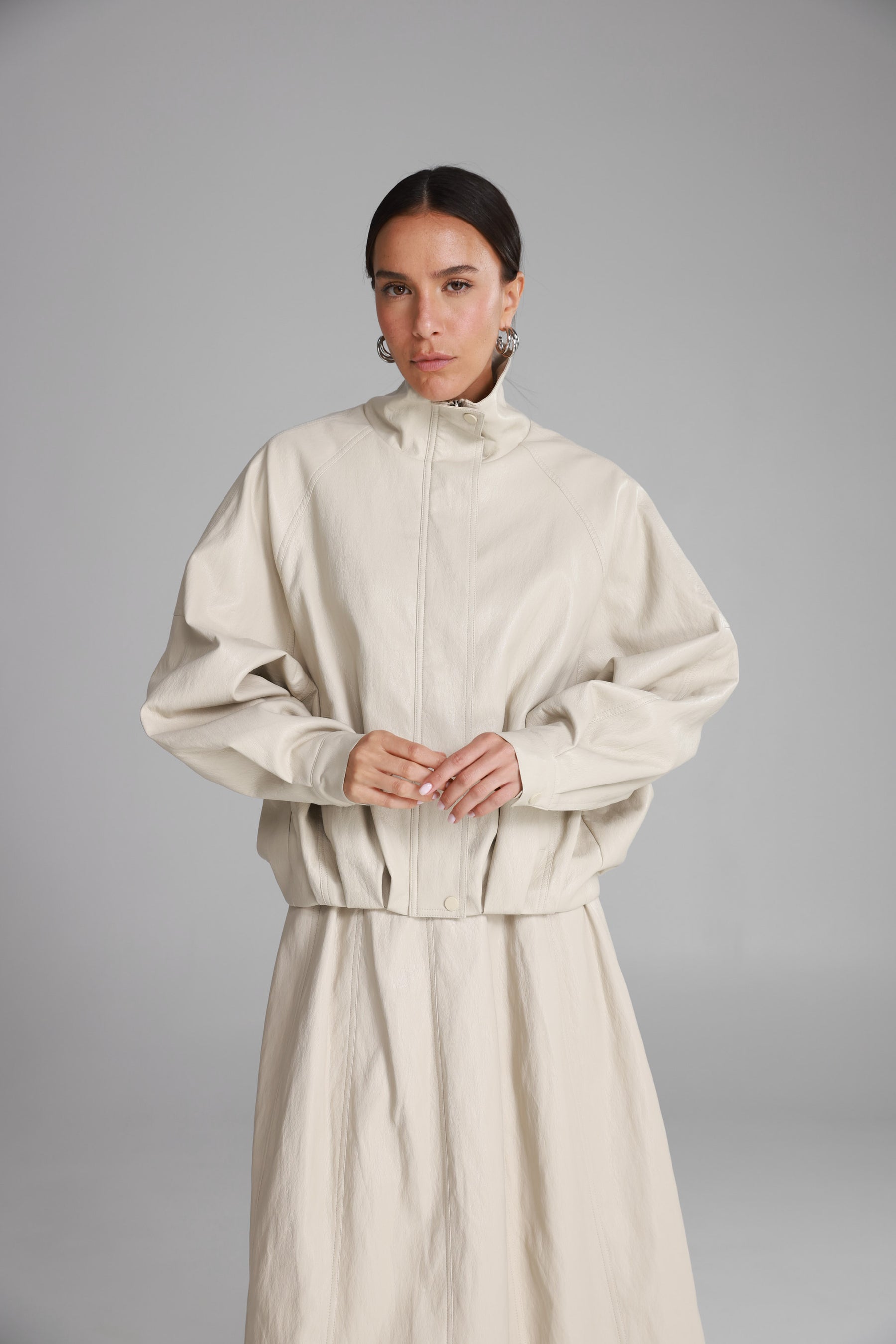 מעיל ג'וליה דמוי עור שמנת