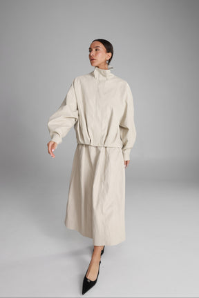 חצאית מידי ג'וליה דמוי עור שמנת