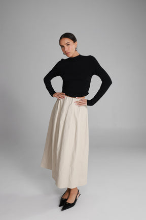 חצאית מידי ג'וליה דמוי עור שמנת