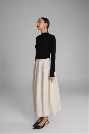 חצאית מידי ג'וליה דמוי עור שמנת