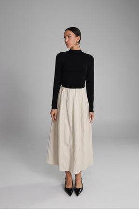 חצאית מידי ג'וליה דמוי עור שמנת