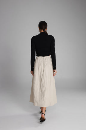 חצאית מידי ג'וליה דמוי עור שמנת