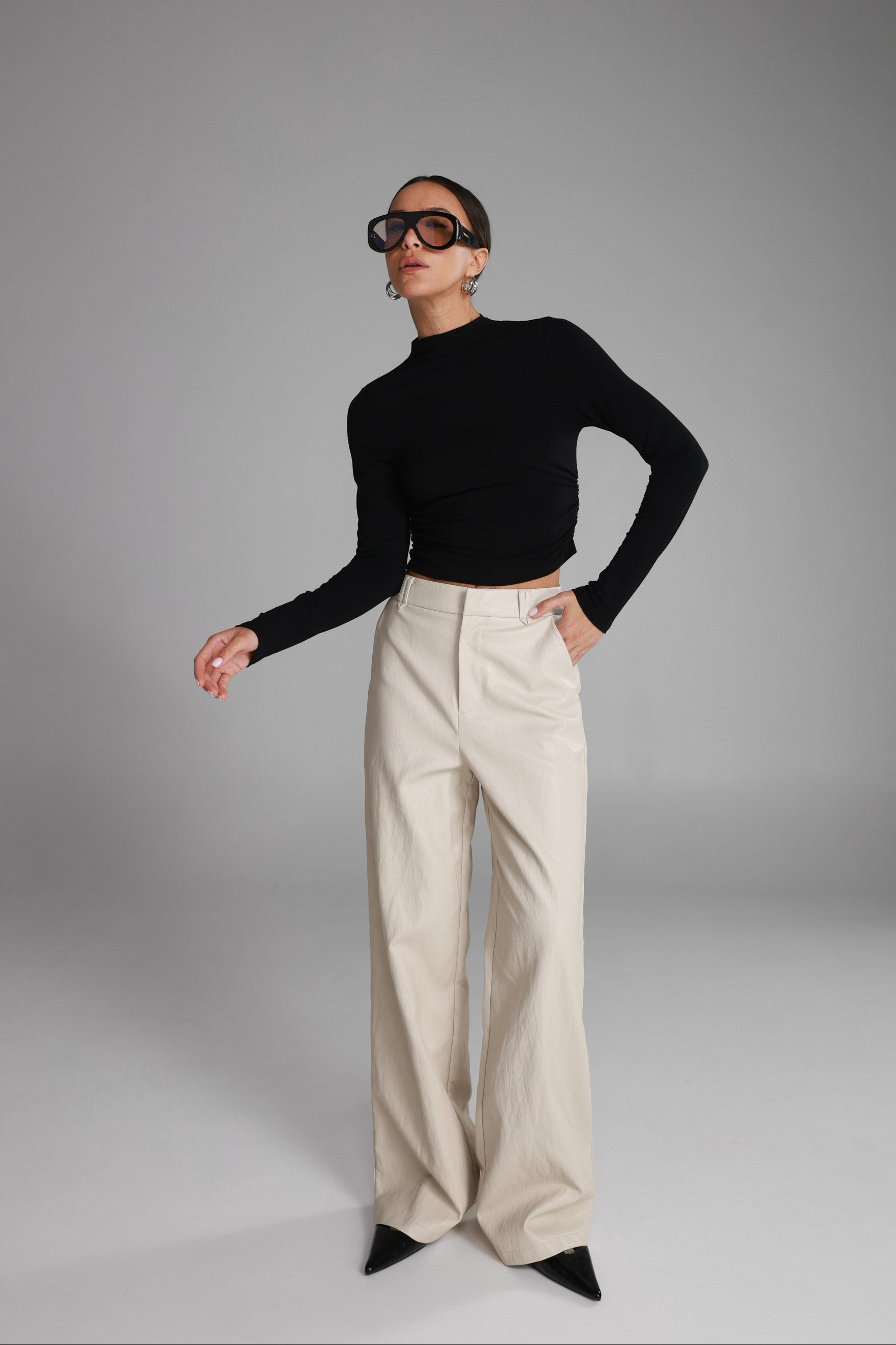 מכנסי ג'וליה דמוי עור שמנת