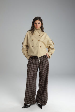 מכנסי אוקסנה משבצות חום כהה