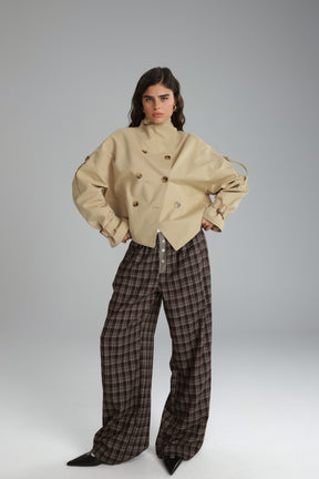 מכנסי אוקסנה משבצות חום כהה