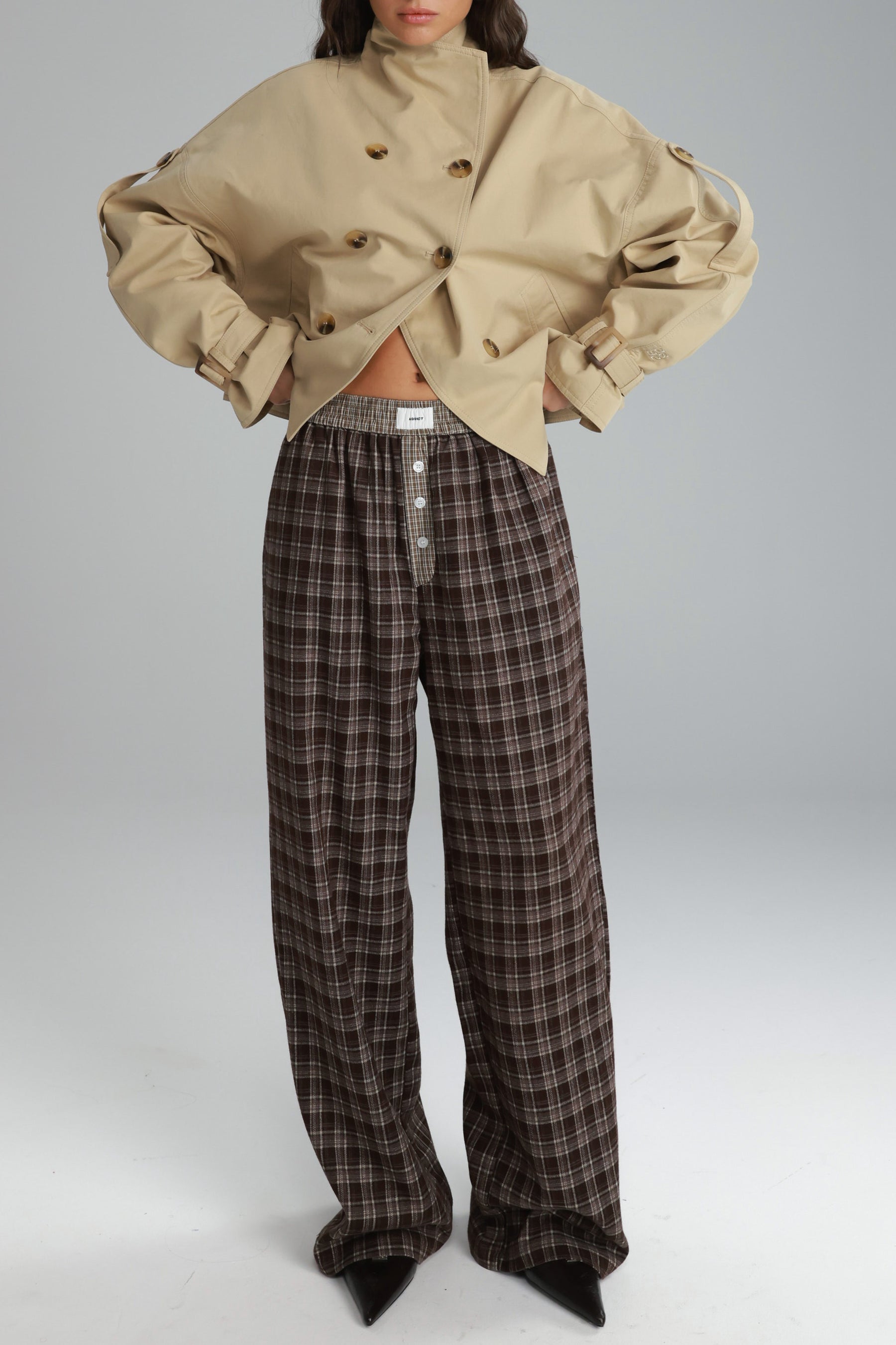 מכנסי אוקסנה משבצות חום כהה