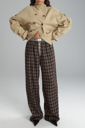 מכנסי אוקסנה משבצות חום כהה