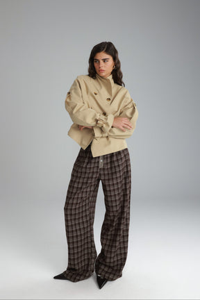 מכנסי אוקסנה משבצות חום כהה