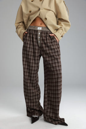 מכנסי אוקסנה משבצות חום כהה