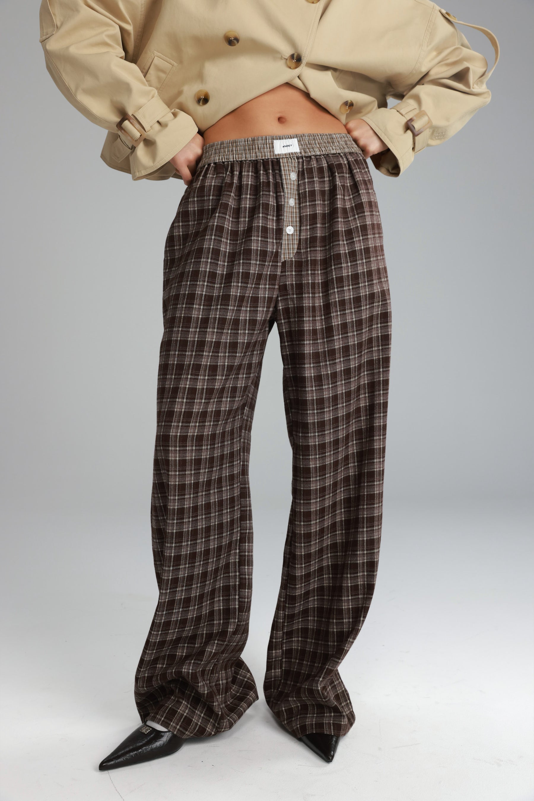 מכנסי אוקסנה משבצות חום כהה