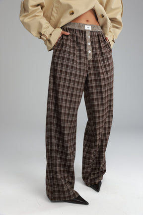 מכנסי אוקסנה משבצות חום כהה