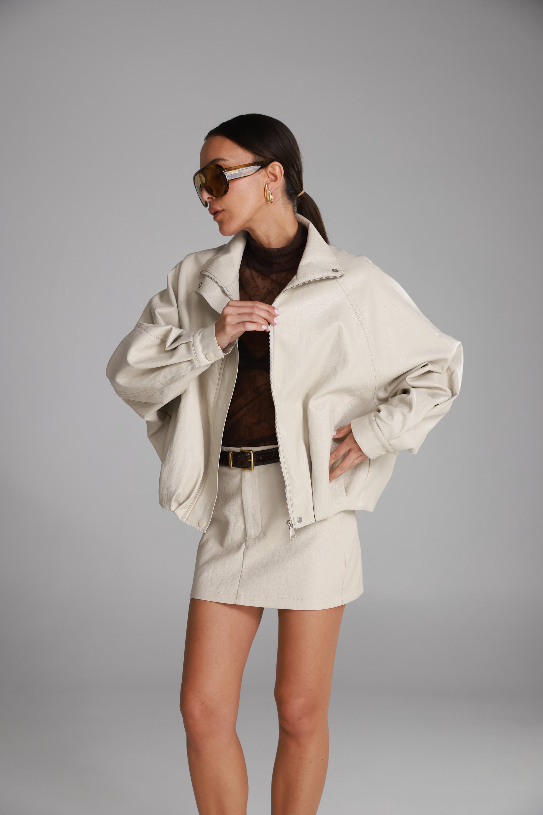 מעיל ג'וליה דמוי עור שמנת