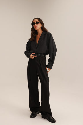 חולצת פאולינה מכופתרת שחורה