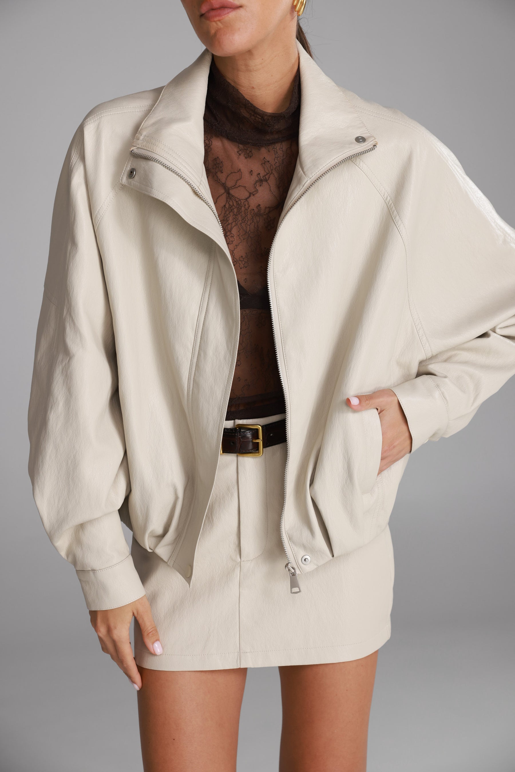 מעיל ג'וליה דמוי עור שמנת