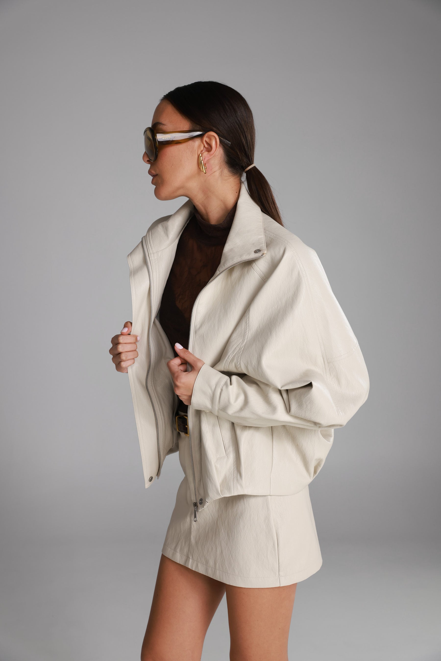 מעיל ג'וליה דמוי עור שמנת