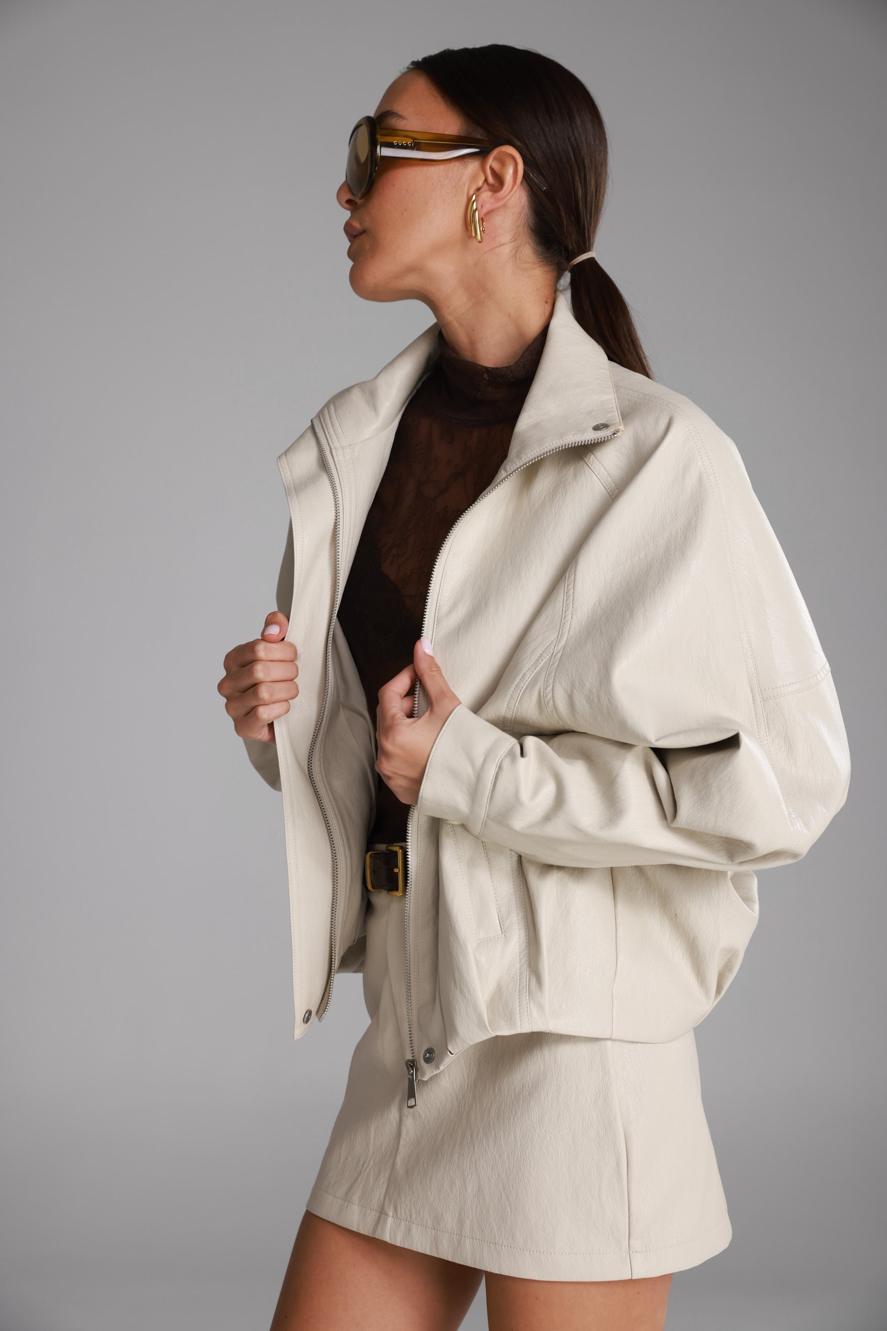 מעיל ג'וליה דמוי עור שמנת