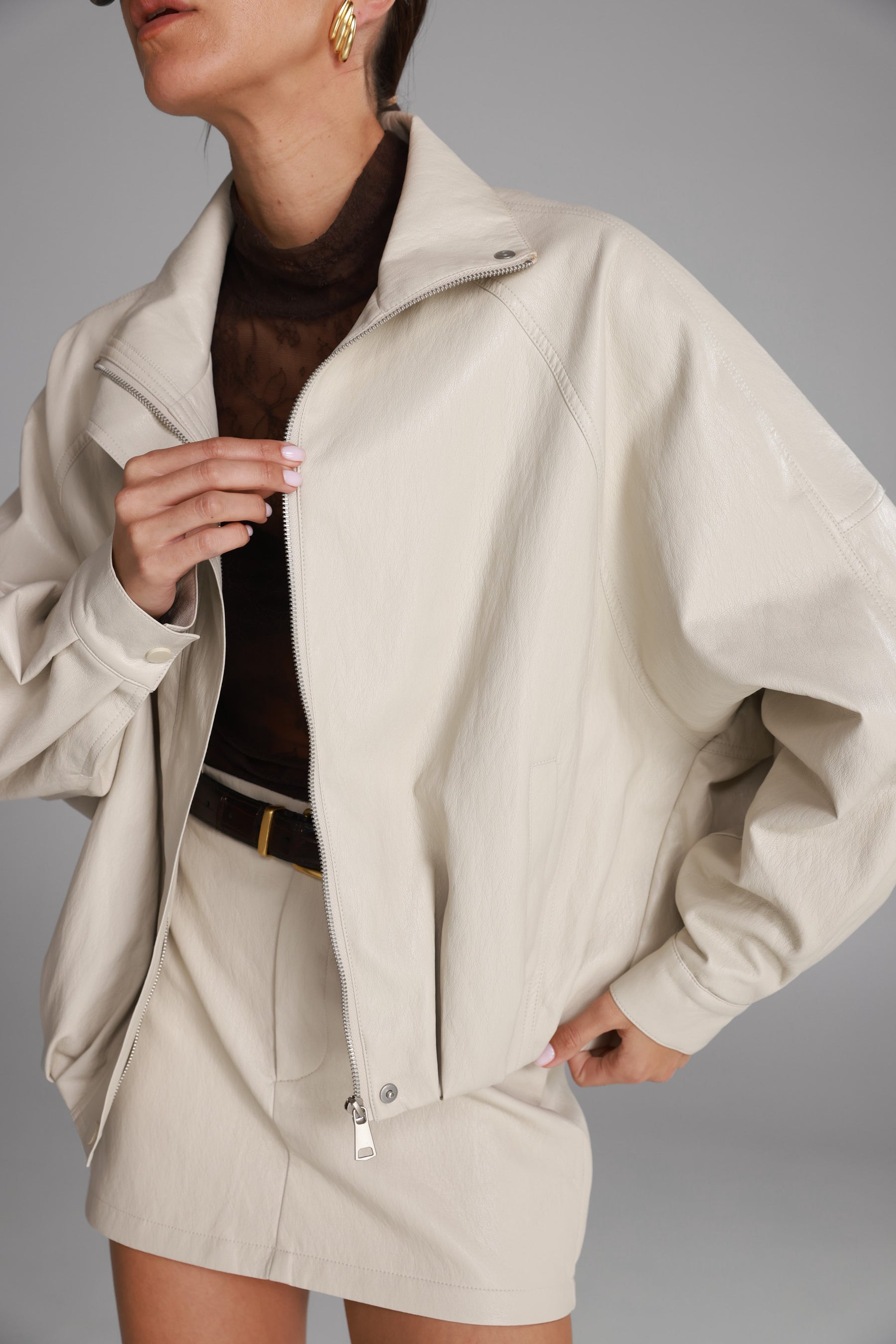 מעיל ג'וליה דמוי עור שמנת