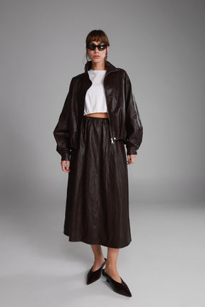 חצאית מידי ג'וליה דמוי עור בורדו