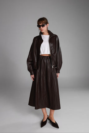 חצאית מידי ג'וליה דמוי עור בורדו