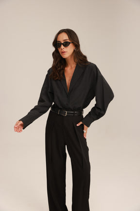 חולצת פאולינה מכופתרת שחורה