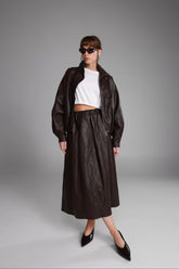 חצאית מידי ג'וליה דמוי עור בורדו