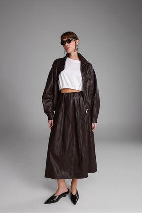 חצאית מידי ג'וליה דמוי עור בורדו