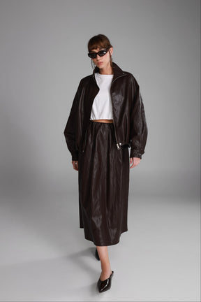 חצאית מידי ג'וליה דמוי עור בורדו