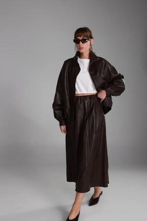 חצאית מידי ג'וליה דמוי עור בורדו