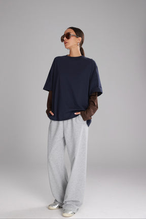 חולצת ג'נר נייבי/חום