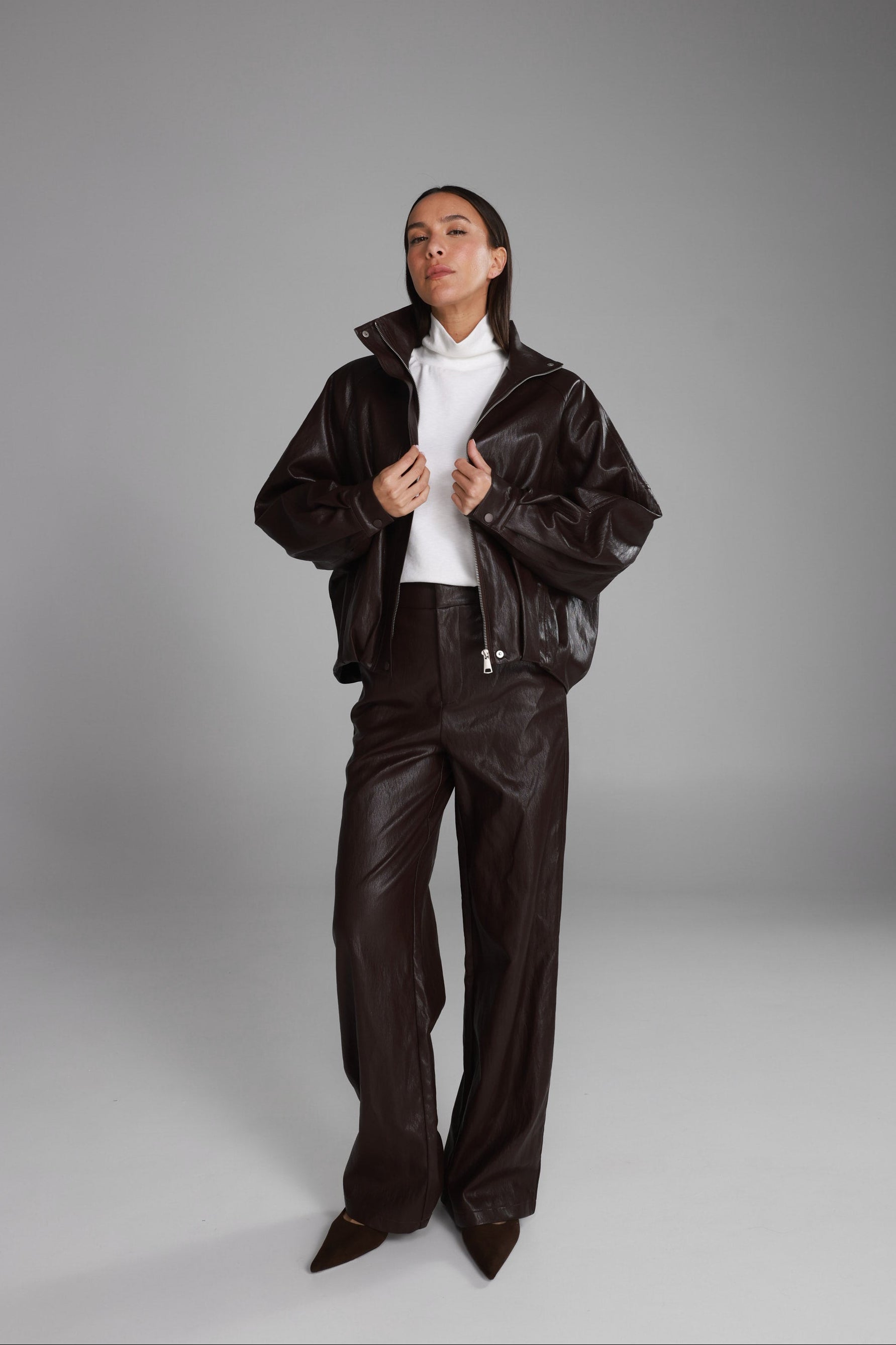 מכנסי ג'וליה דמוי עור בורדו