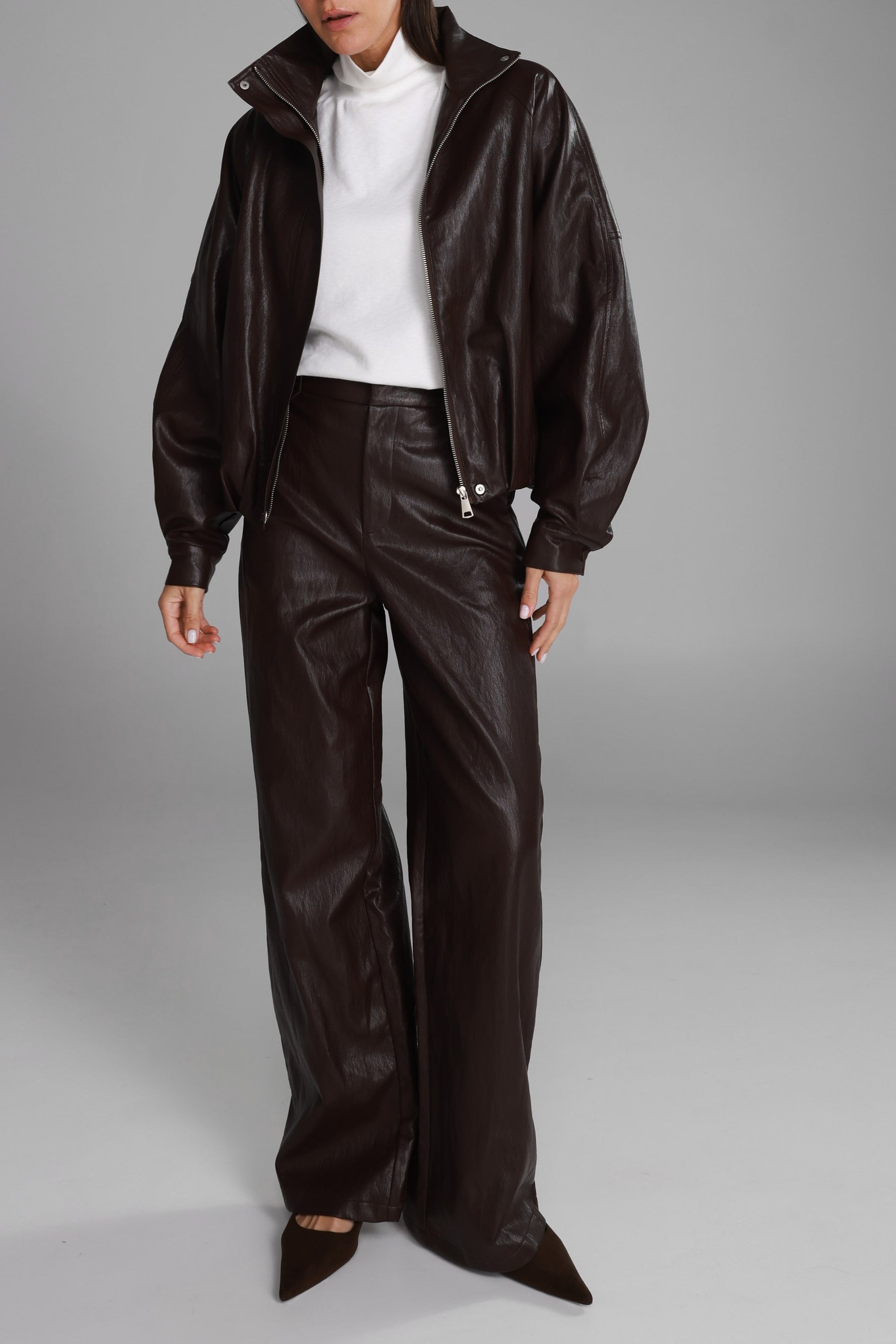 מכנסי ג'וליה דמוי עור בורדו