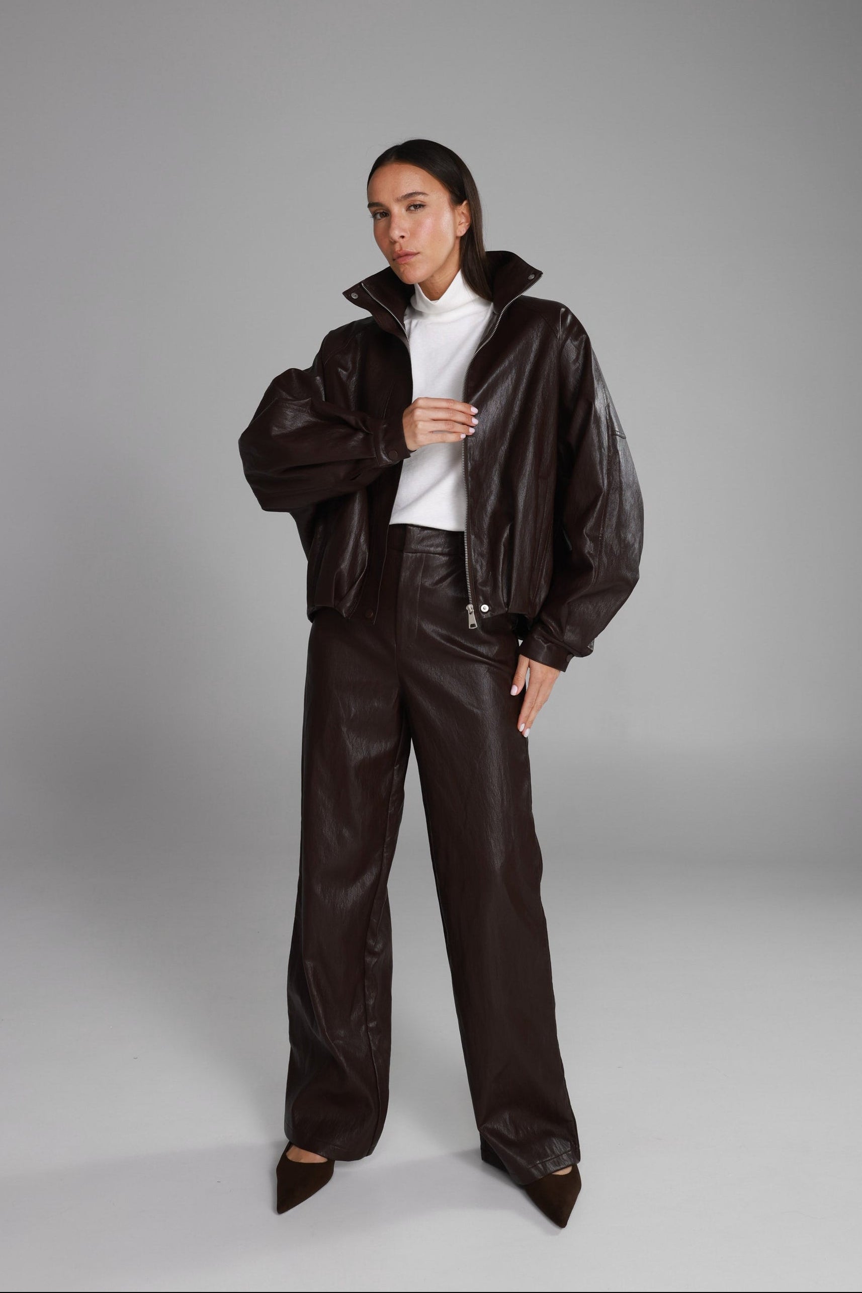 מכנסי ג'וליה דמוי עור בורדו