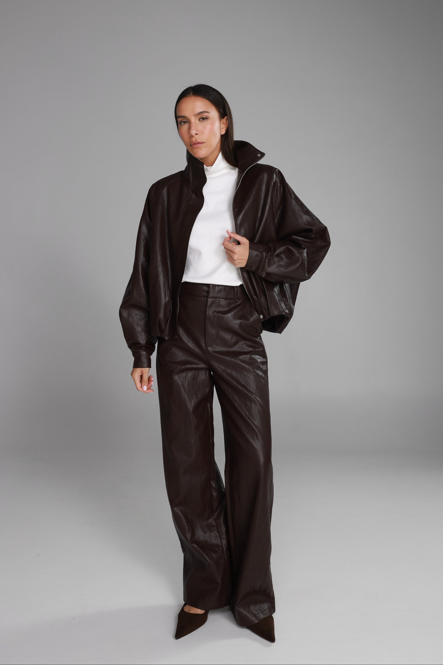 מכנסי ג'וליה דמוי עור בורדו