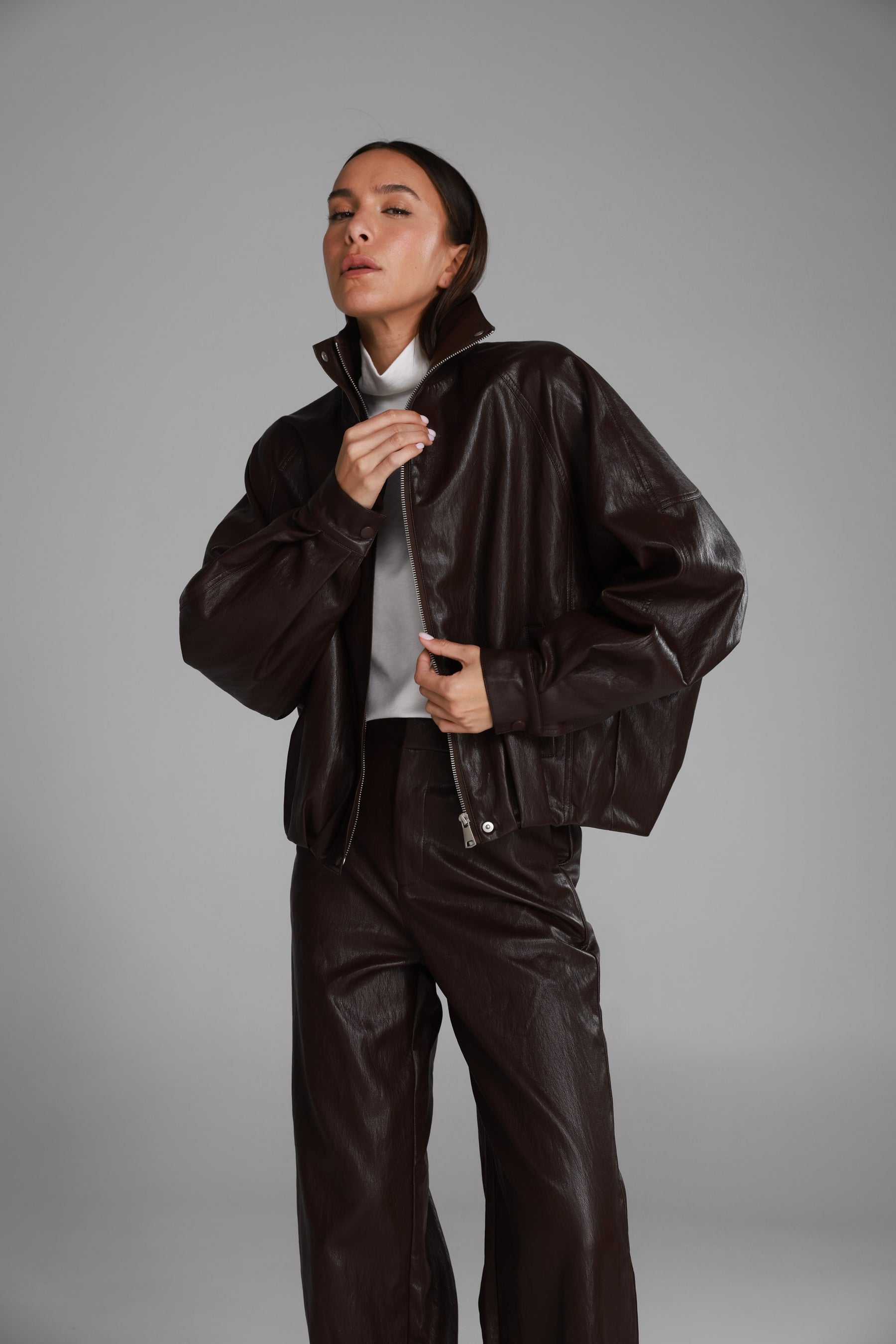 מעיל ג'וליה דמוי עור בורדו