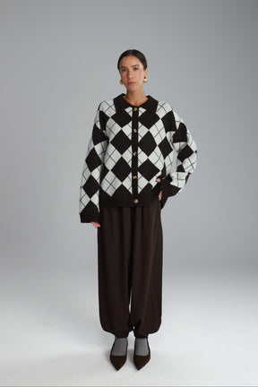 סוודר סקוט חום כהה/שמנת