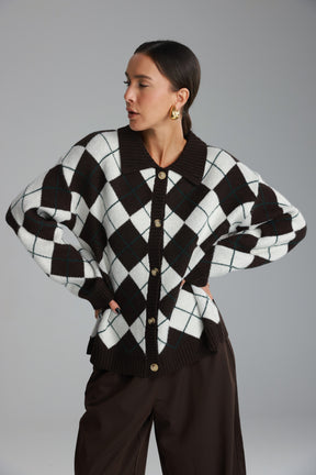 סוודר סקוט חום כהה/שמנת