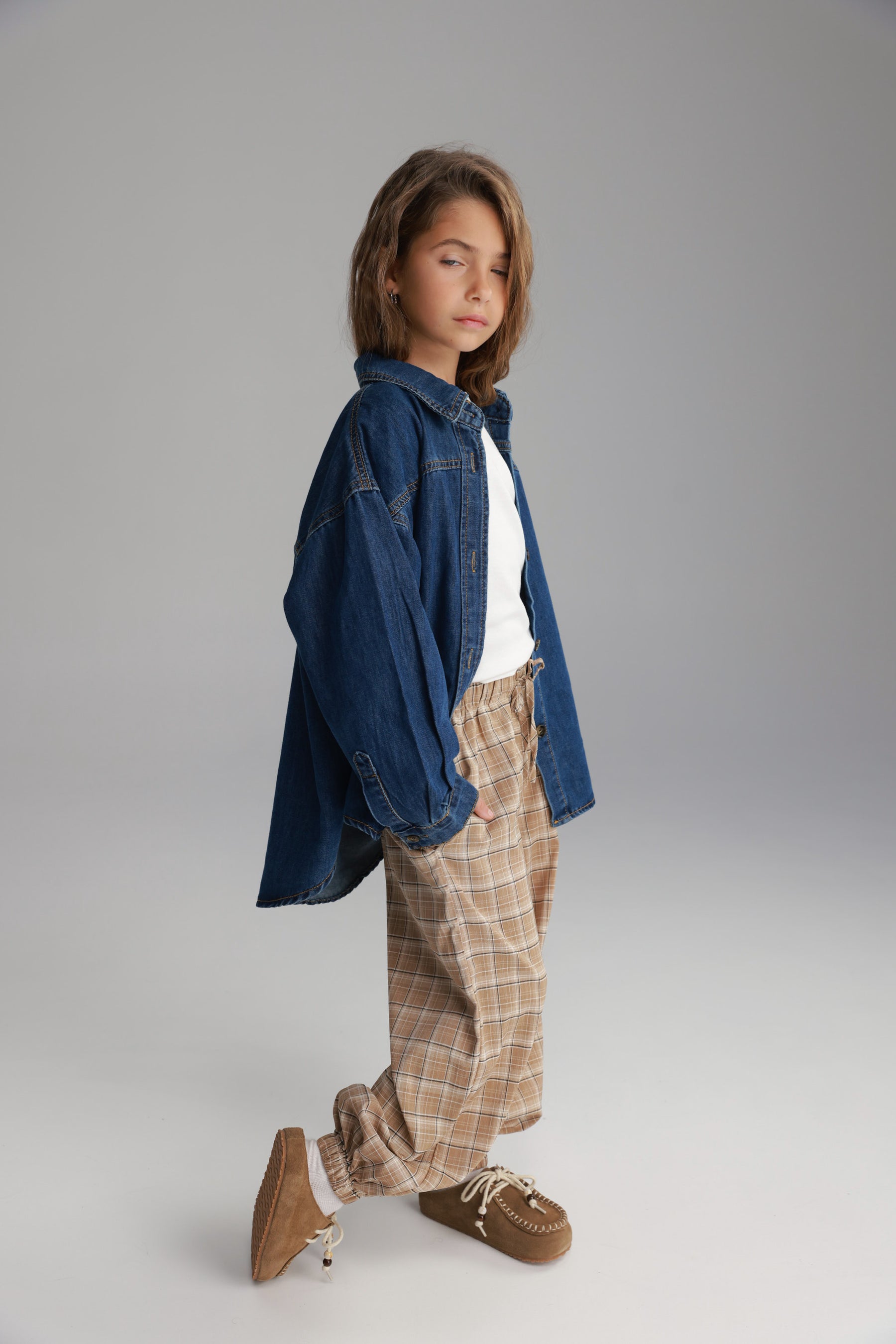 מכנסי קאלי משבצות בז'