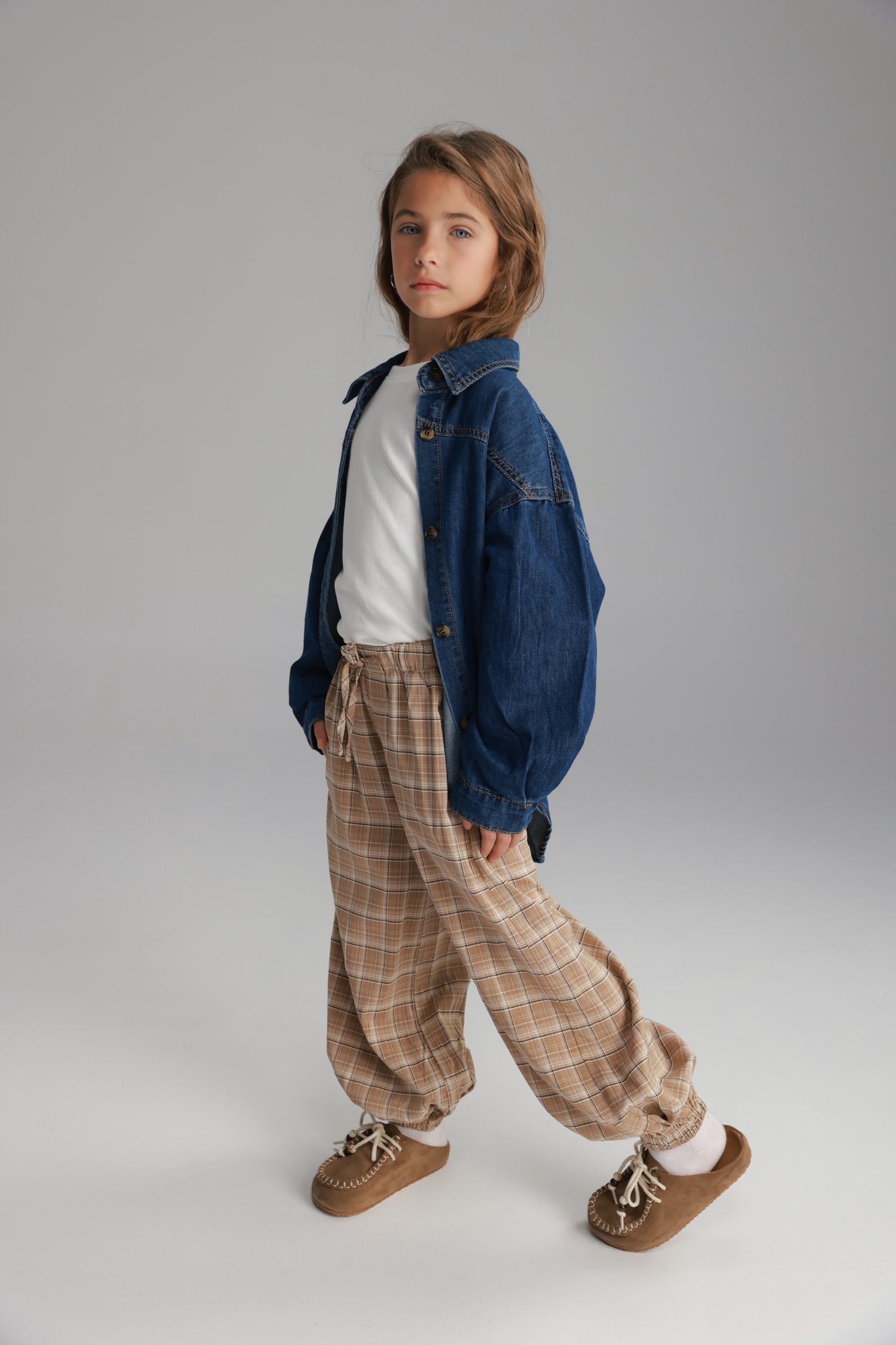 מכנסי קאלי משבצות בז'