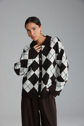 סוודר סקוט חום כהה/שמנת