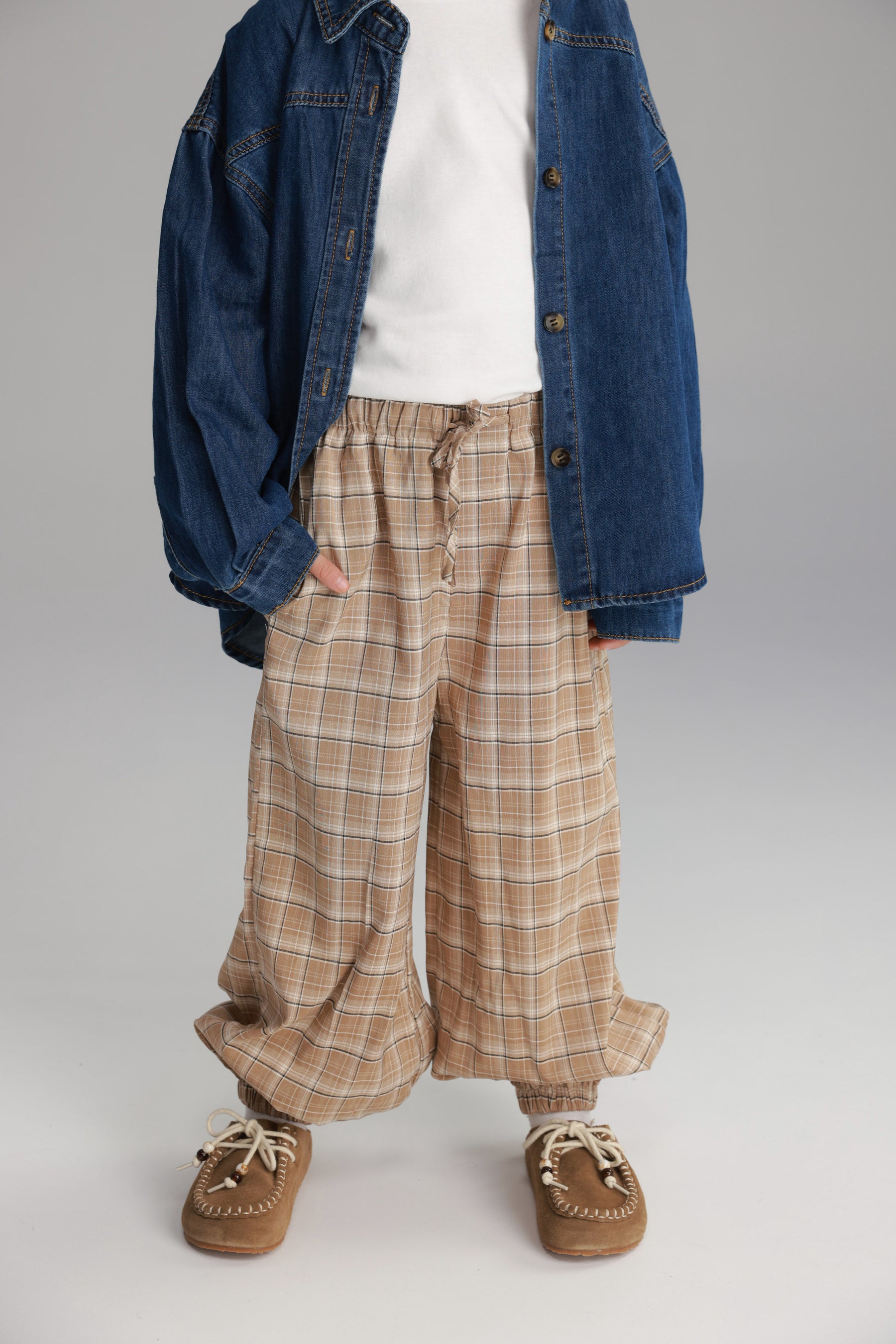 מכנסי קאלי משבצות בז'