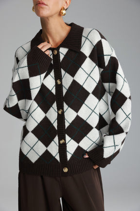 סוודר סקוט חום כהה/שמנת