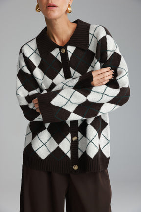 סוודר סקוט חום כהה/שמנת