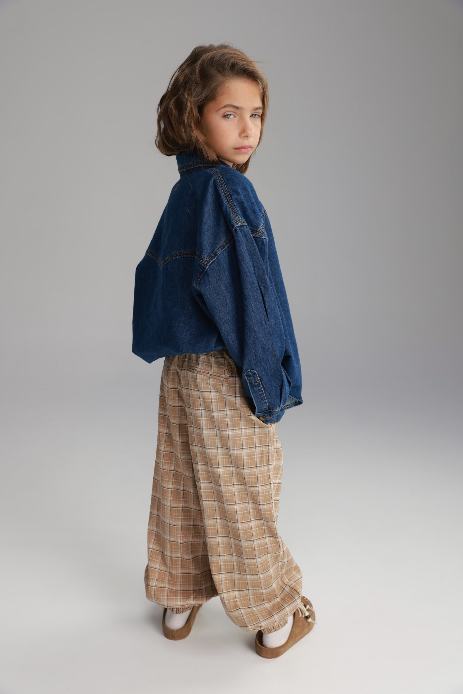 מכנסי קאלי משבצות בז'