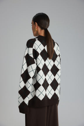 סוודר סקוט חום כהה/שמנת