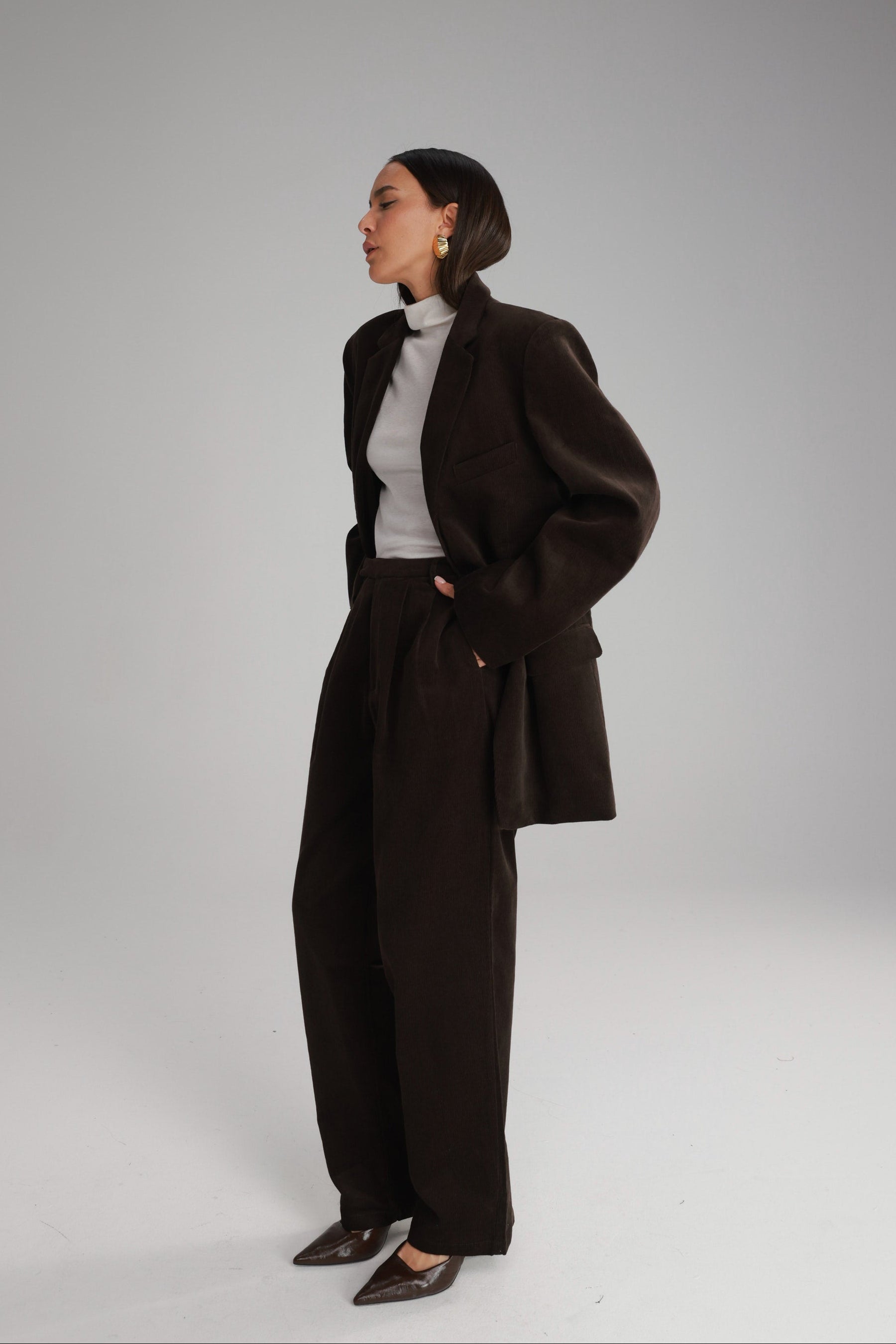 מכנסי מון קורדרוי חום כהה